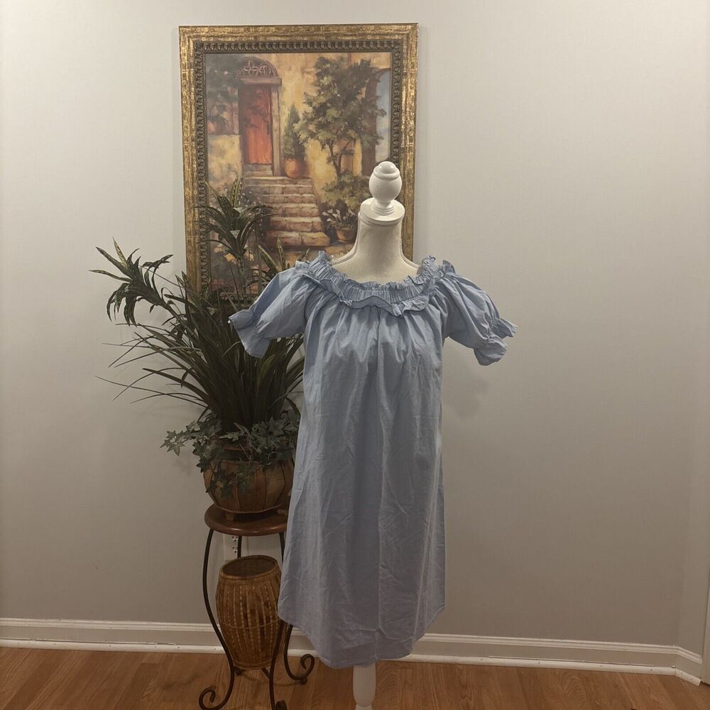Millenium‎ Women's Denim Dress M 100% Cotton Short Sleeve Ruffle Round Neck